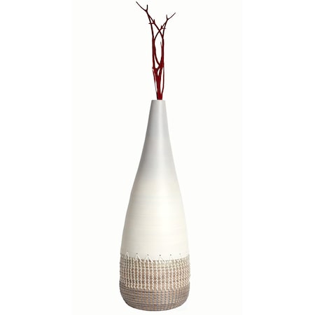 Uniquewise 31.5" Spun Bamboo and Coiled Seagrass Patterned Vase, White, Large QI003357W.L